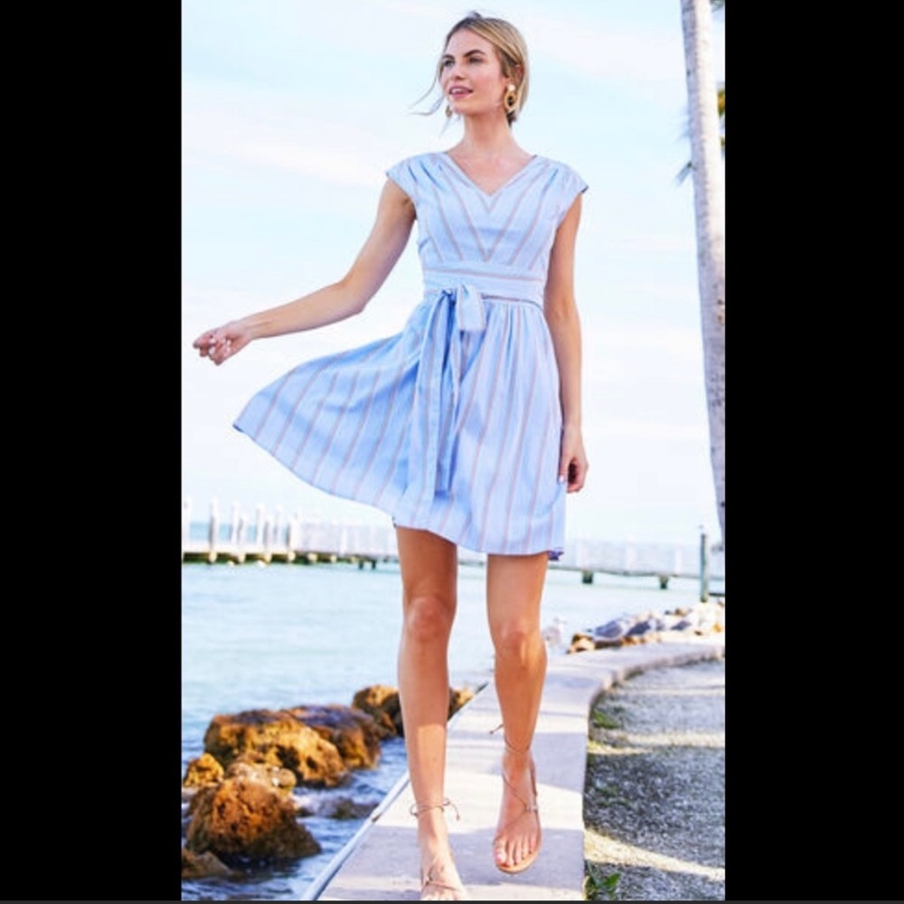 Vineyard Vines Stripe Seersucker Tie Dress in Bimini Blue - Size 2